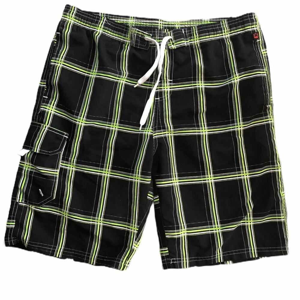 NBN Gear Black & Green Plaid Board Shorts